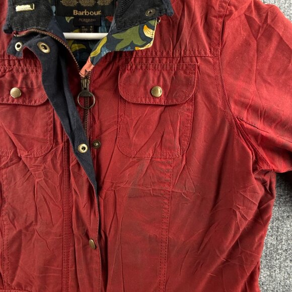 Barbour MORRIS UTILITY Waxed Jacket Women Full Zip Red Size 12 US Collared - Picture 15 of 16
